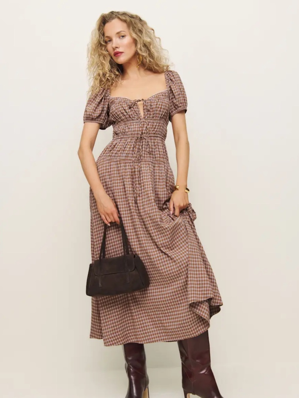 NWT Reformation Rhett dress brown plaid - Picture 4 of 6